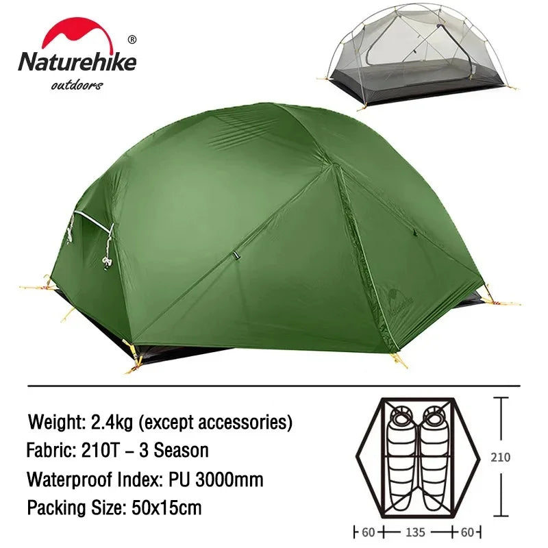 Naturehike Mongar 2-Person Ultralight Backpacking Tent – 20D Waterproof Camping Tent