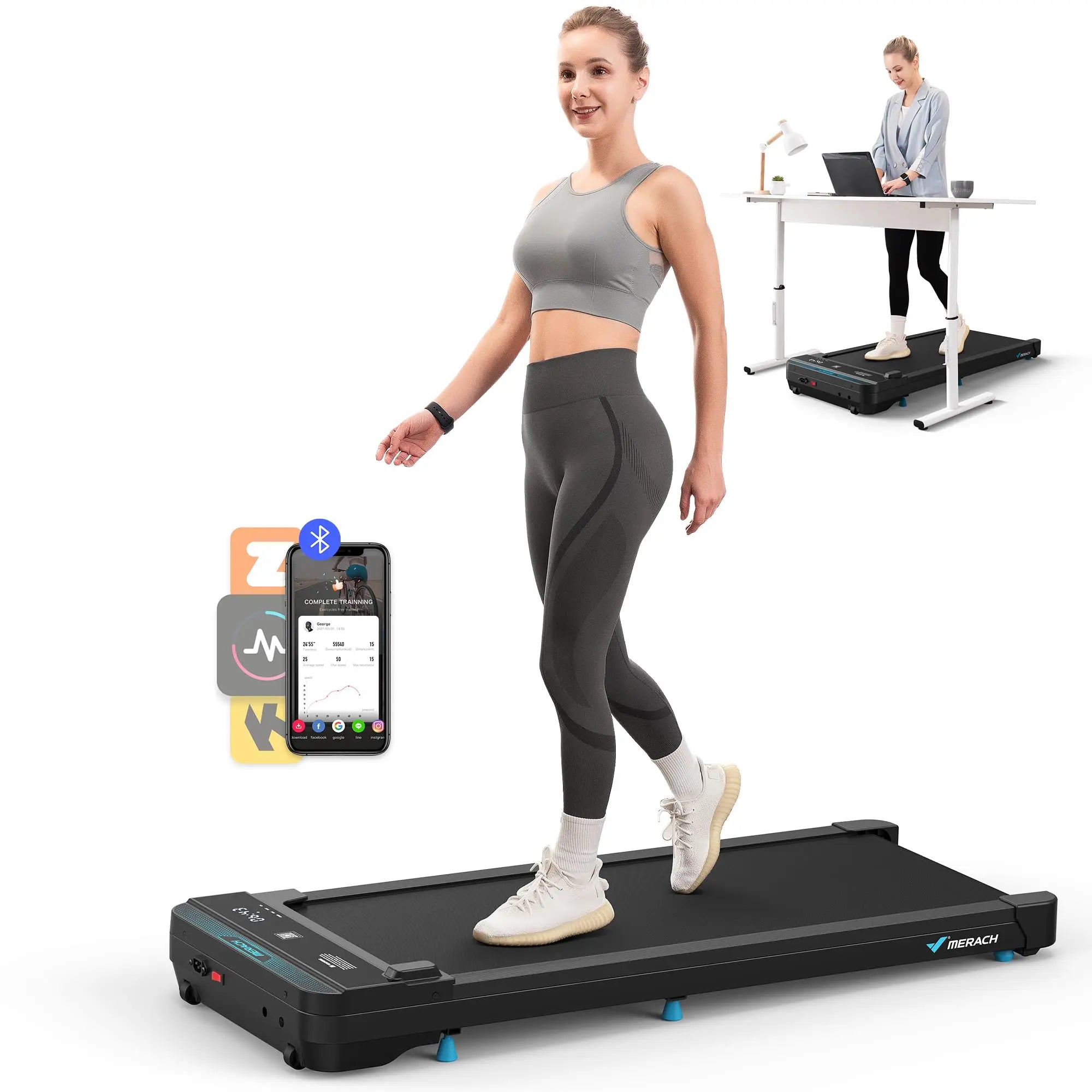 MERACH 2-in-1 Under Desk Walking Pad Treadmill