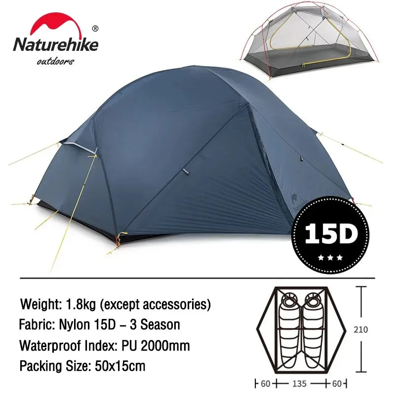 Naturehike Mongar 2-Person Ultralight Backpacking Tent – 20D Waterproof Camping Tent