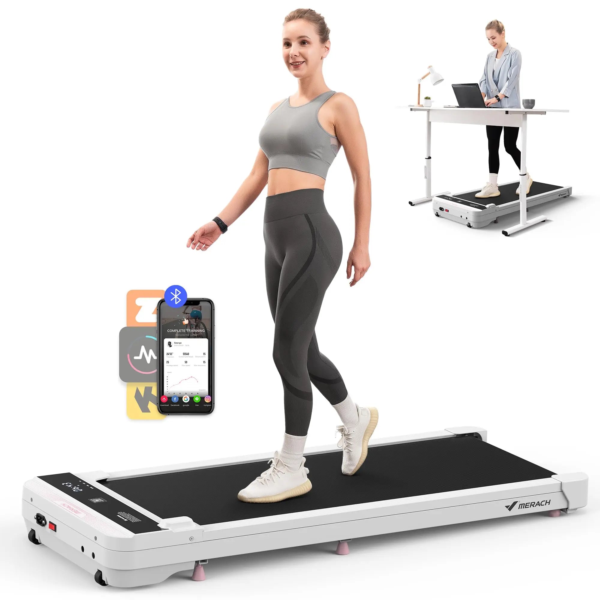 MERACH 2-in-1 Under Desk Walking Pad Treadmill