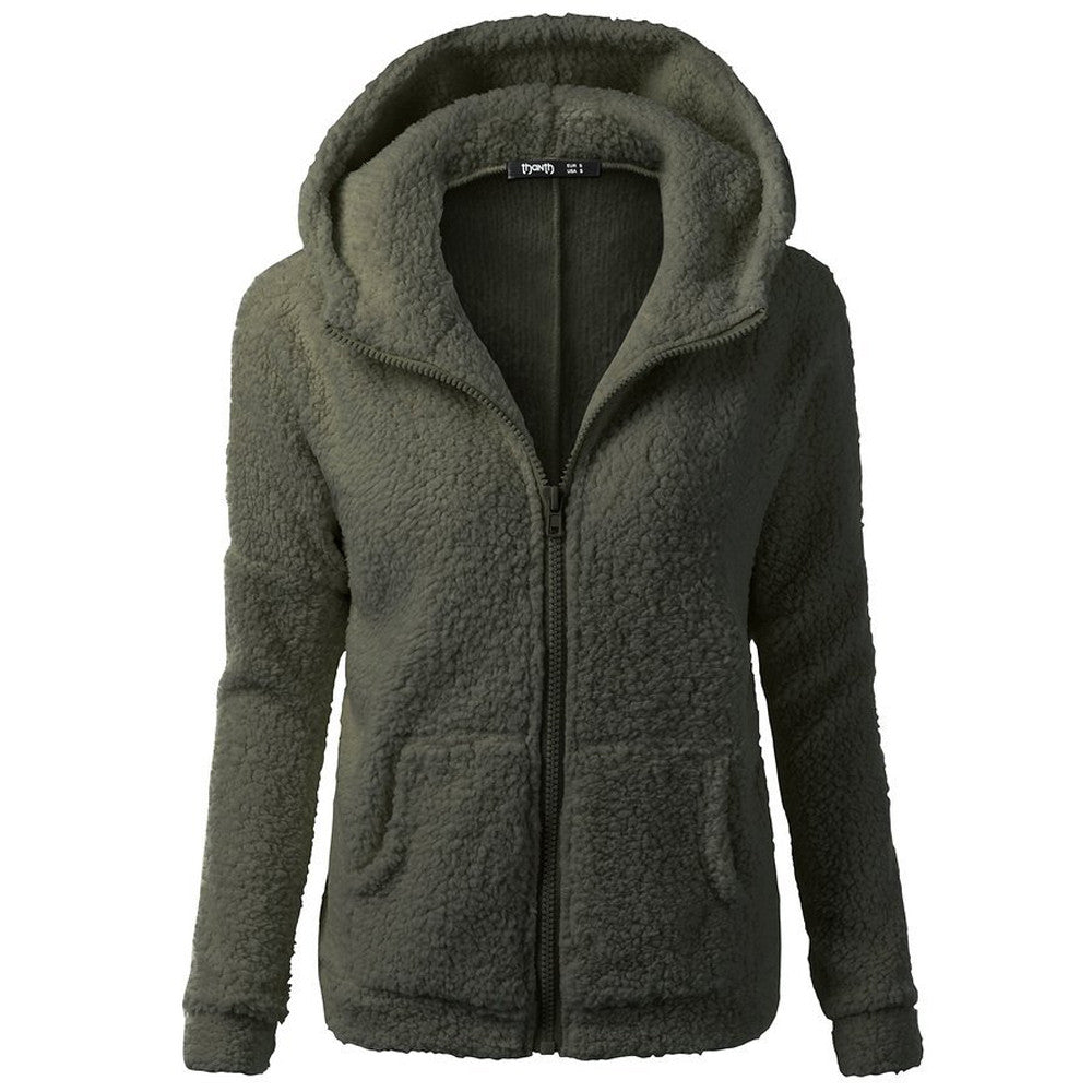 Fleece Hooded Winter Jacket – Warm, Windproof, Zip-Up Overcoat