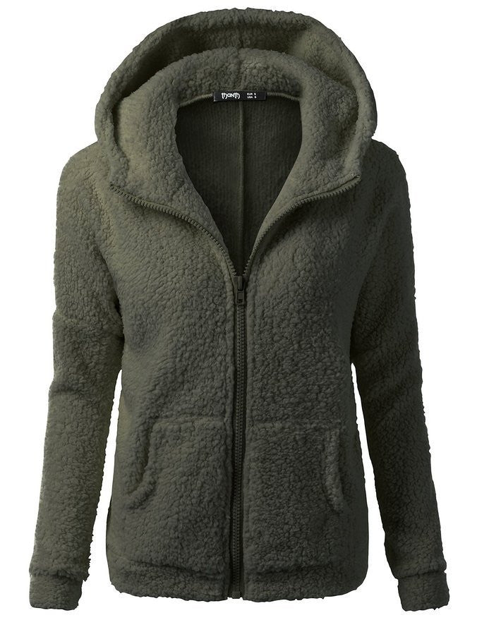 Fleece Hooded Winter Jacket – Warm, Windproof, Zip-Up Overcoat