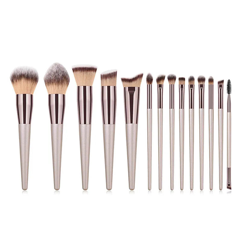 Hot Champagne Makeup Brushes Set - Foundation, Powder, Blush, Eyeshadow