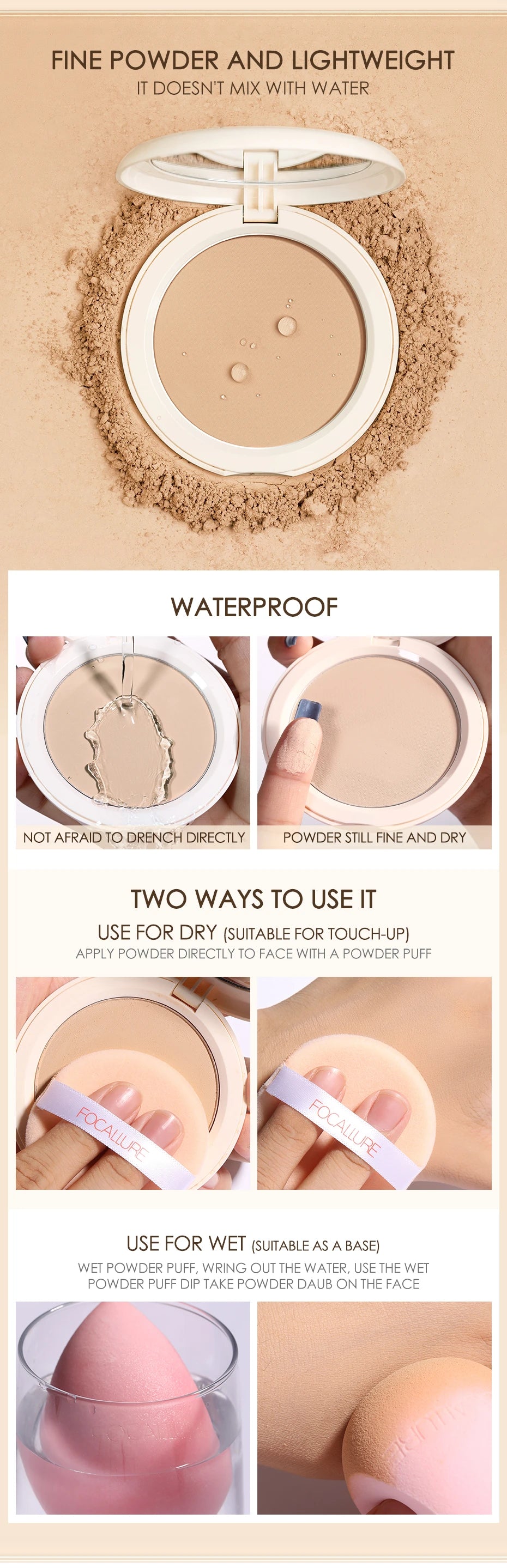 FOCALLURE Natural Matte Pressed Powder – Oil Control & Brighten