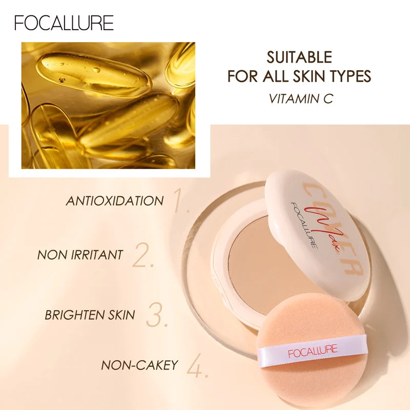 FOCALLURE Natural Matte Pressed Powder – Oil Control & Brighten