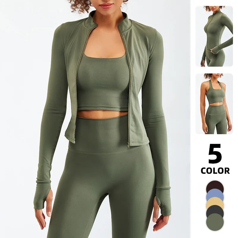 Women's 2PCS Zipper Yoga Set – High-Waist Fitness Gym Suit