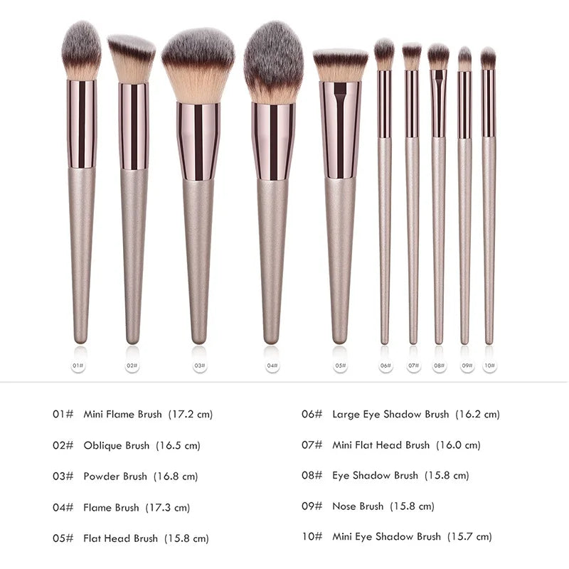 Hot Champagne Makeup Brushes Set - Foundation, Powder, Blush, Eyeshadow