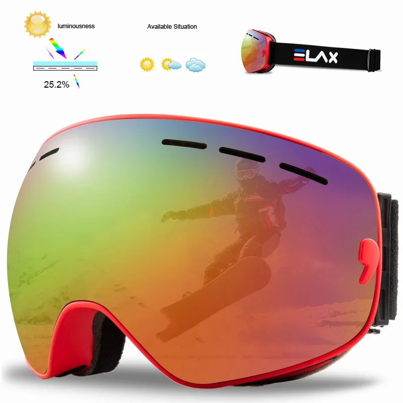 ELAX Brand Double Layers Anti-fog Ski Goggles Snowmobile Ski Mask Skiing Glasses Men Women Snow Googles Snowboard Sunglasses