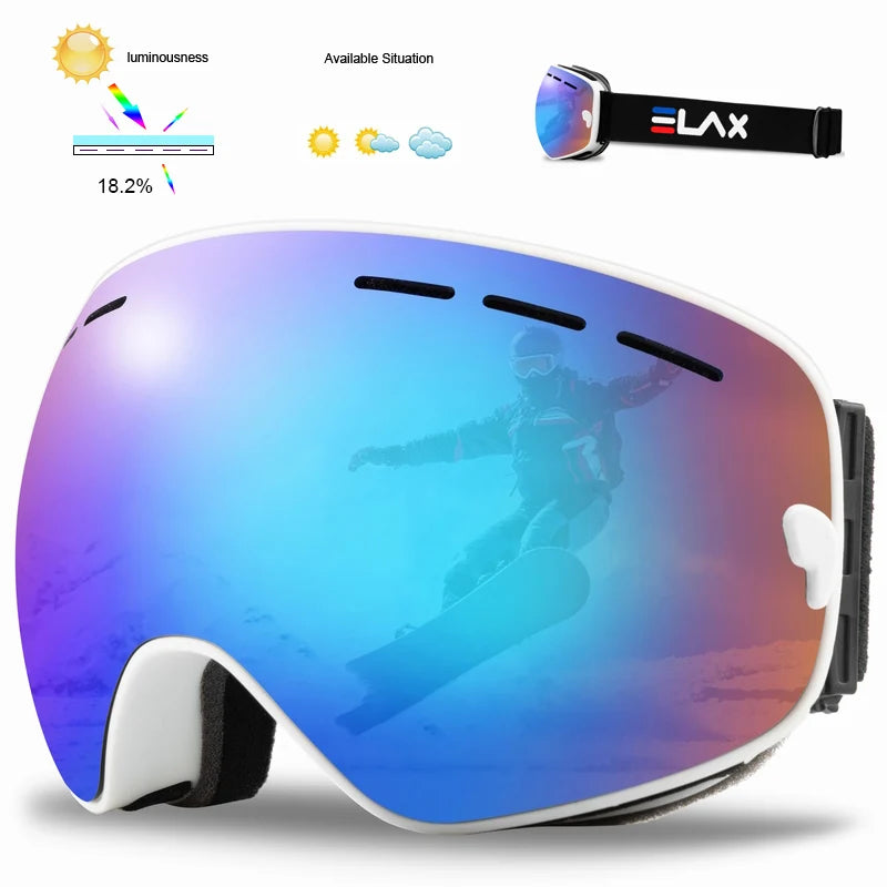 ELAX Brand Double Layers Anti-fog Ski Goggles Snowmobile Ski Mask Skiing Glasses Men Women Snow Googles Snowboard Sunglasses