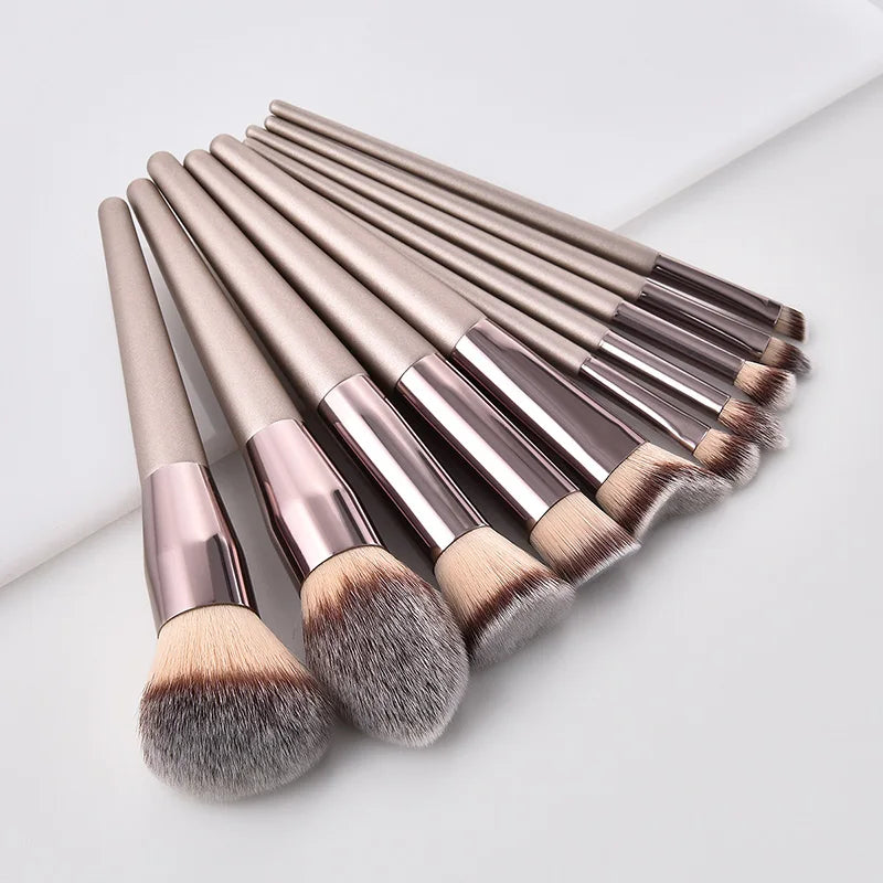 Hot Champagne Makeup Brushes Set - Foundation, Powder, Blush, Eyeshadow