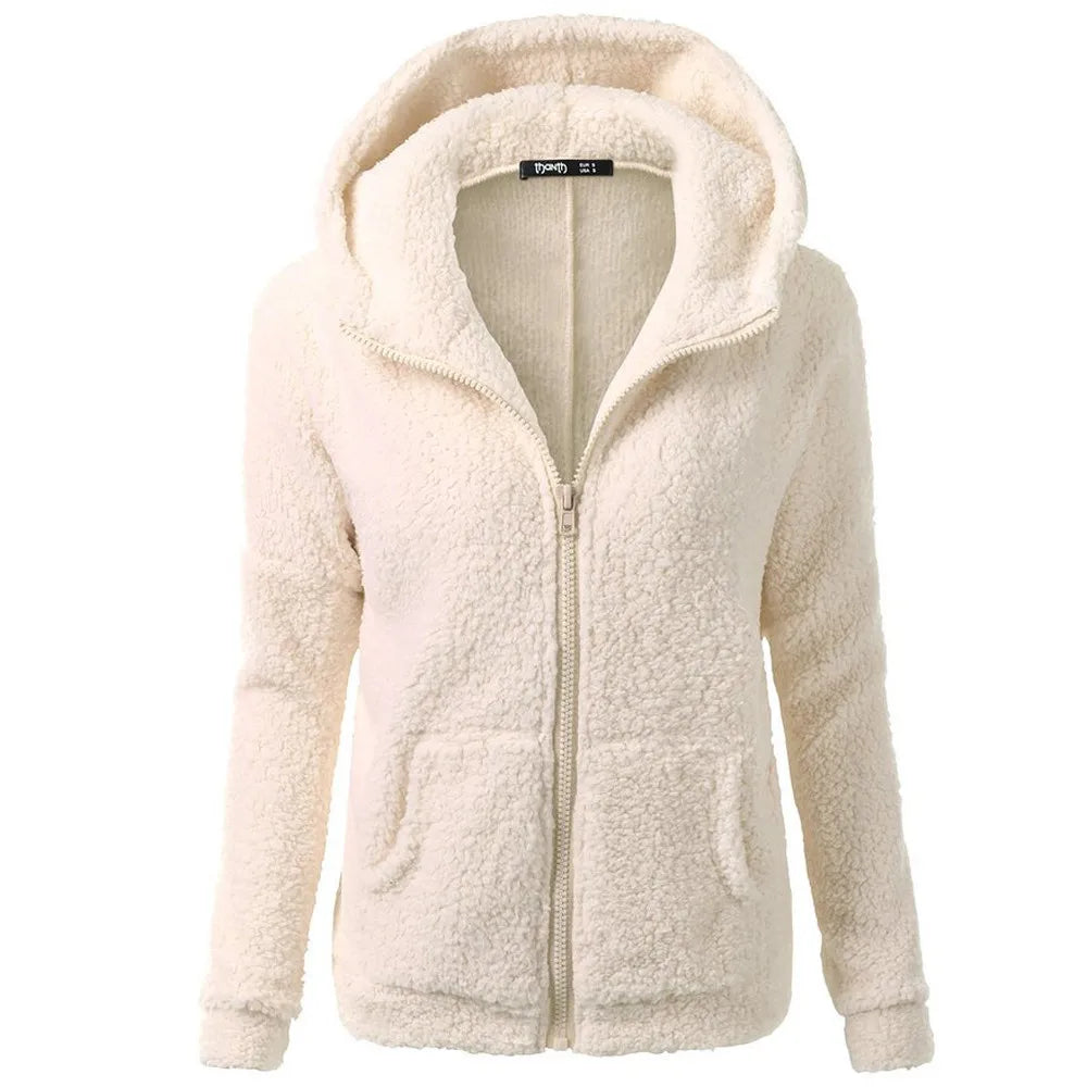 Fleece Hooded Winter Jacket – Warm, Windproof, Zip-Up Overcoat