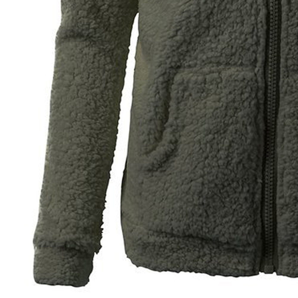 Fleece Hooded Winter Jacket – Warm, Windproof, Zip-Up Overcoat