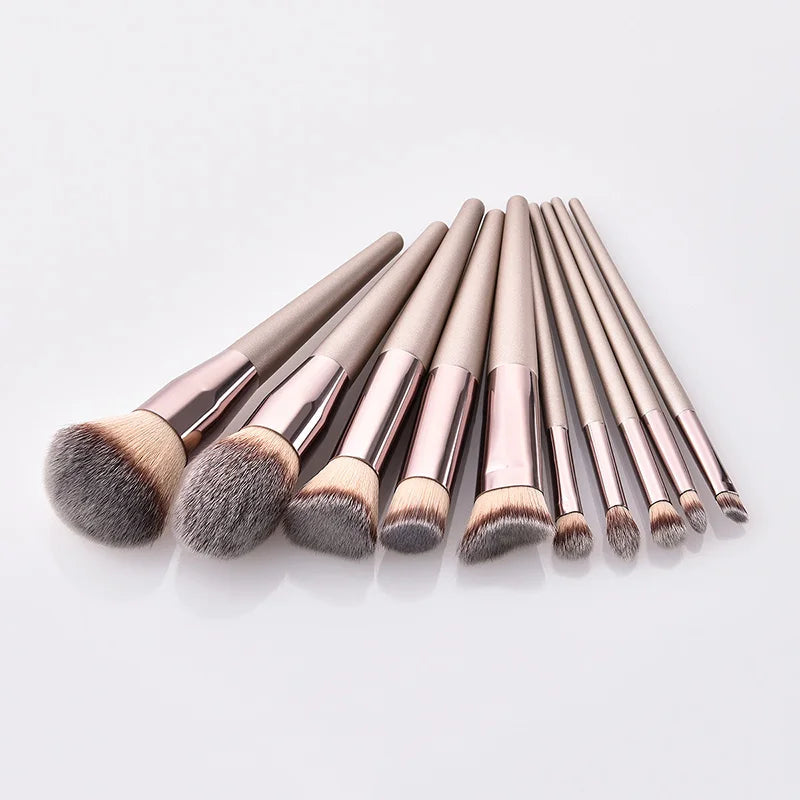 Hot Champagne Makeup Brushes Set - Foundation, Powder, Blush, Eyeshadow