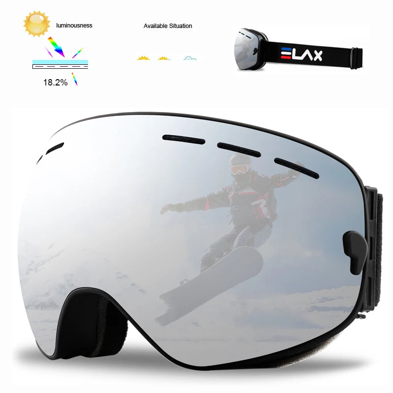 ELAX Brand Double Layers Anti-fog Ski Goggles Snowmobile Ski Mask Skiing Glasses Men Women Snow Googles Snowboard Sunglasses