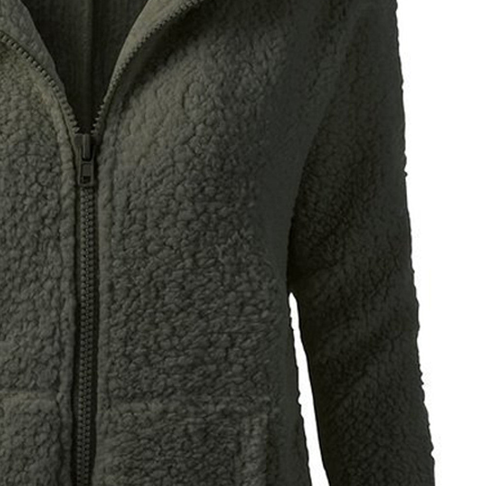 Fleece Hooded Winter Jacket – Warm, Windproof, Zip-Up Overcoat