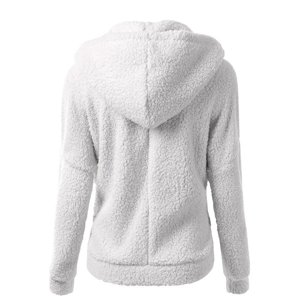 Fleece Hooded Winter Jacket – Warm, Windproof, Zip-Up Overcoat
