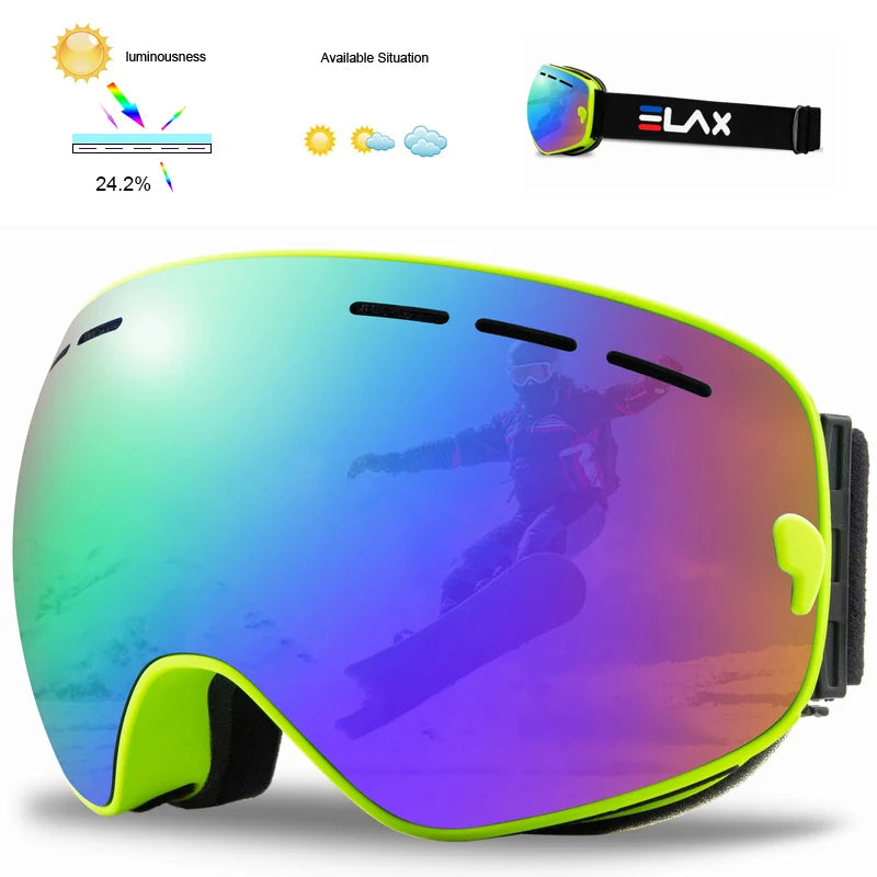 ELAX Brand Double Layers Anti-fog Ski Goggles Snowmobile Ski Mask Skiing Glasses Men Women Snow Googles Snowboard Sunglasses