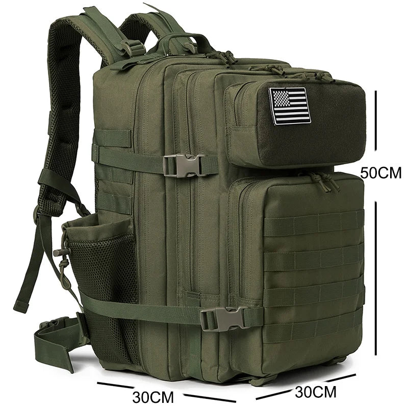 QT&QY 50L Tactical Backpack – MOLLE Survival Rucksack with Bottle Holder