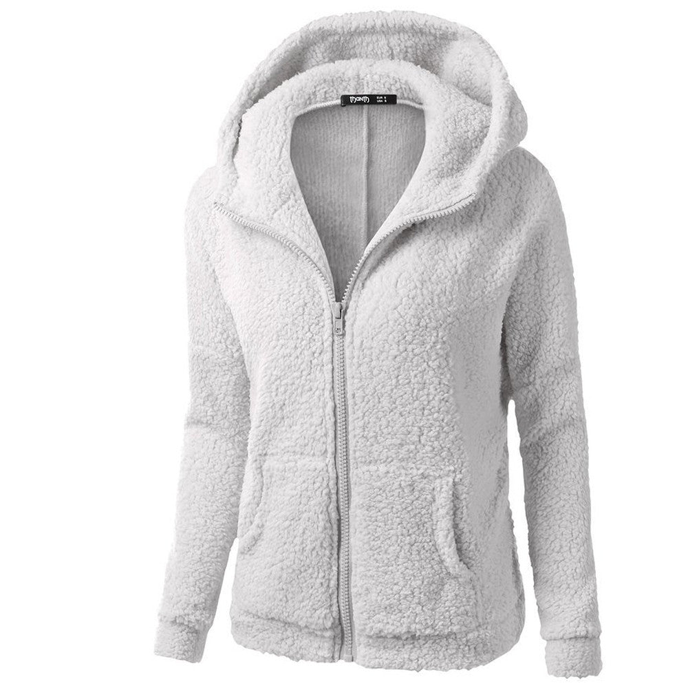 Fleece Hooded Winter Jacket – Warm, Windproof, Zip-Up Overcoat