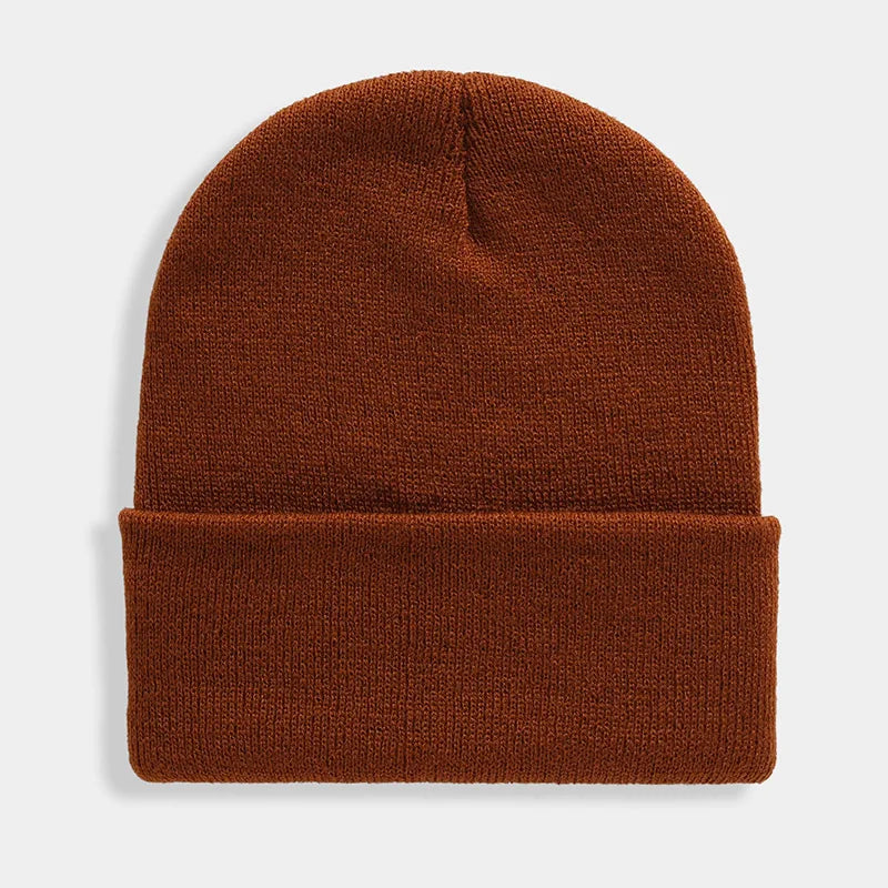 Solid Unisex Beanie - Warm Knitted Winter Skull Cap