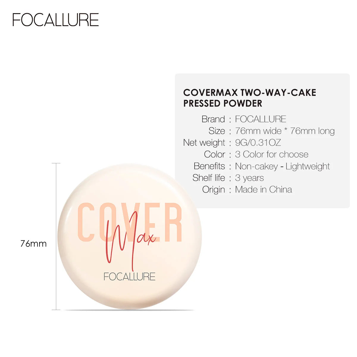 FOCALLURE Natural Matte Pressed Powder – Oil Control & Brighten