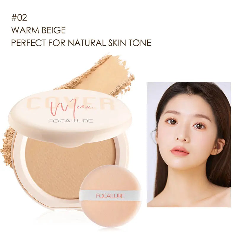 FOCALLURE Natural Matte Pressed Powder – Oil Control & Brighten