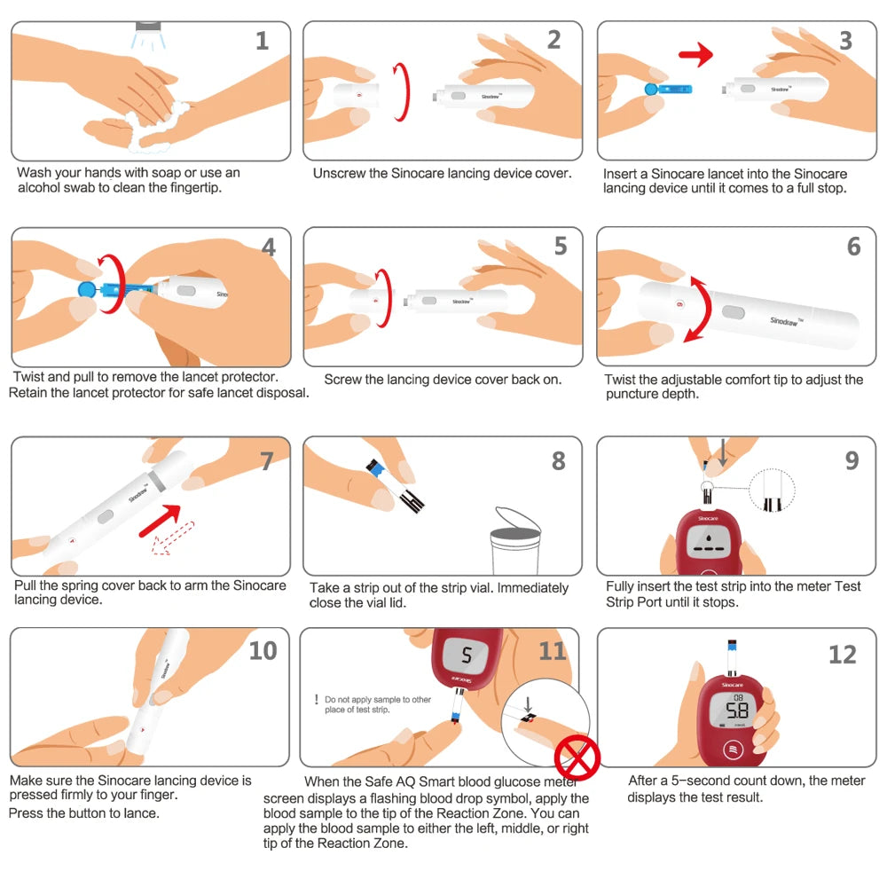 Safe AQ Blood Glucose Meter with Test Strips and Lancets: