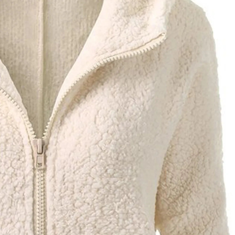 Fleece Hooded Winter Jacket – Warm, Windproof, Zip-Up Overcoat