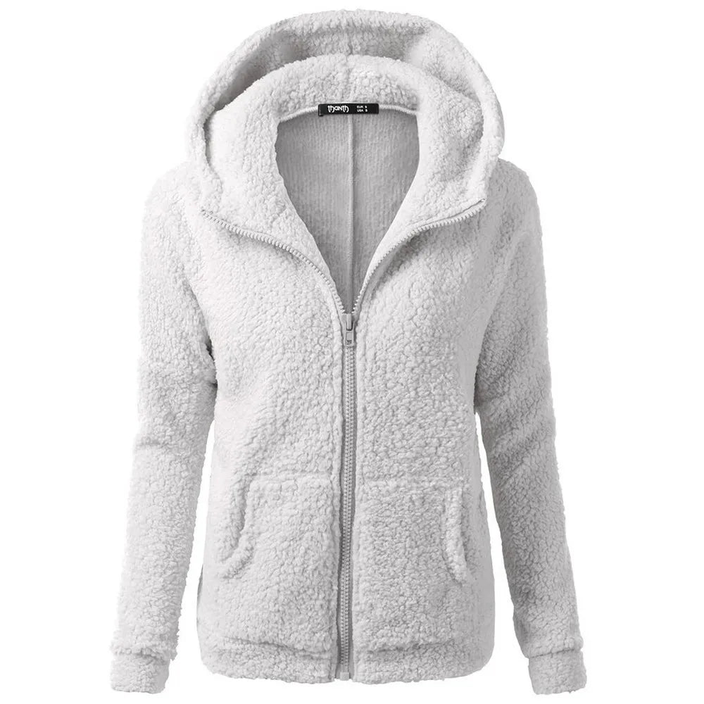 Fleece Hooded Winter Jacket – Warm, Windproof, Zip-Up Overcoat