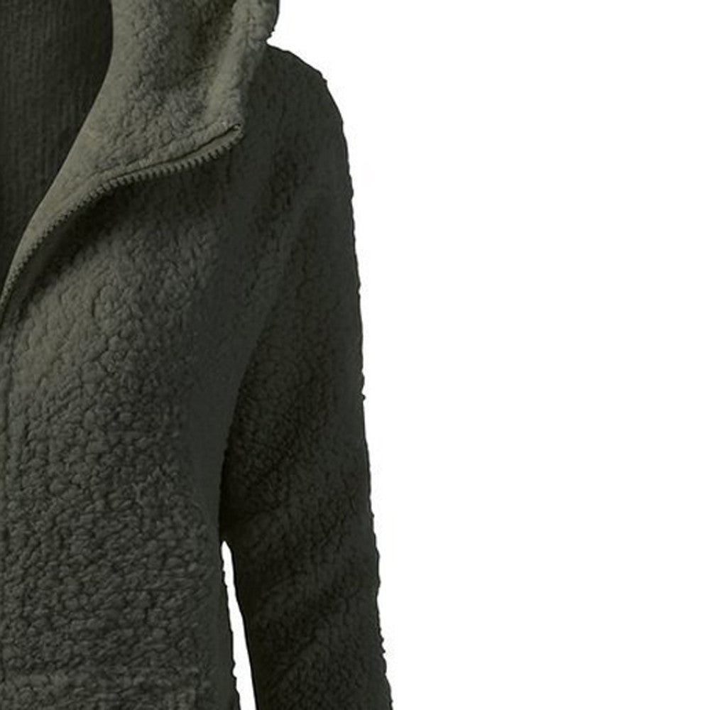Fleece Hooded Winter Jacket – Warm, Windproof, Zip-Up Overcoat