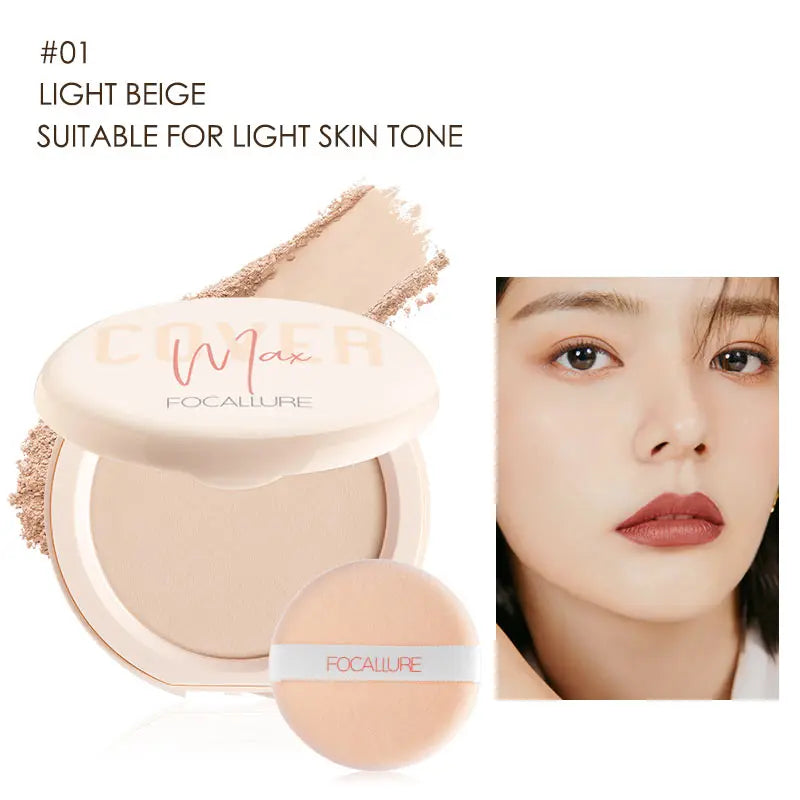 FOCALLURE Natural Matte Pressed Powder – Oil Control & Brighten