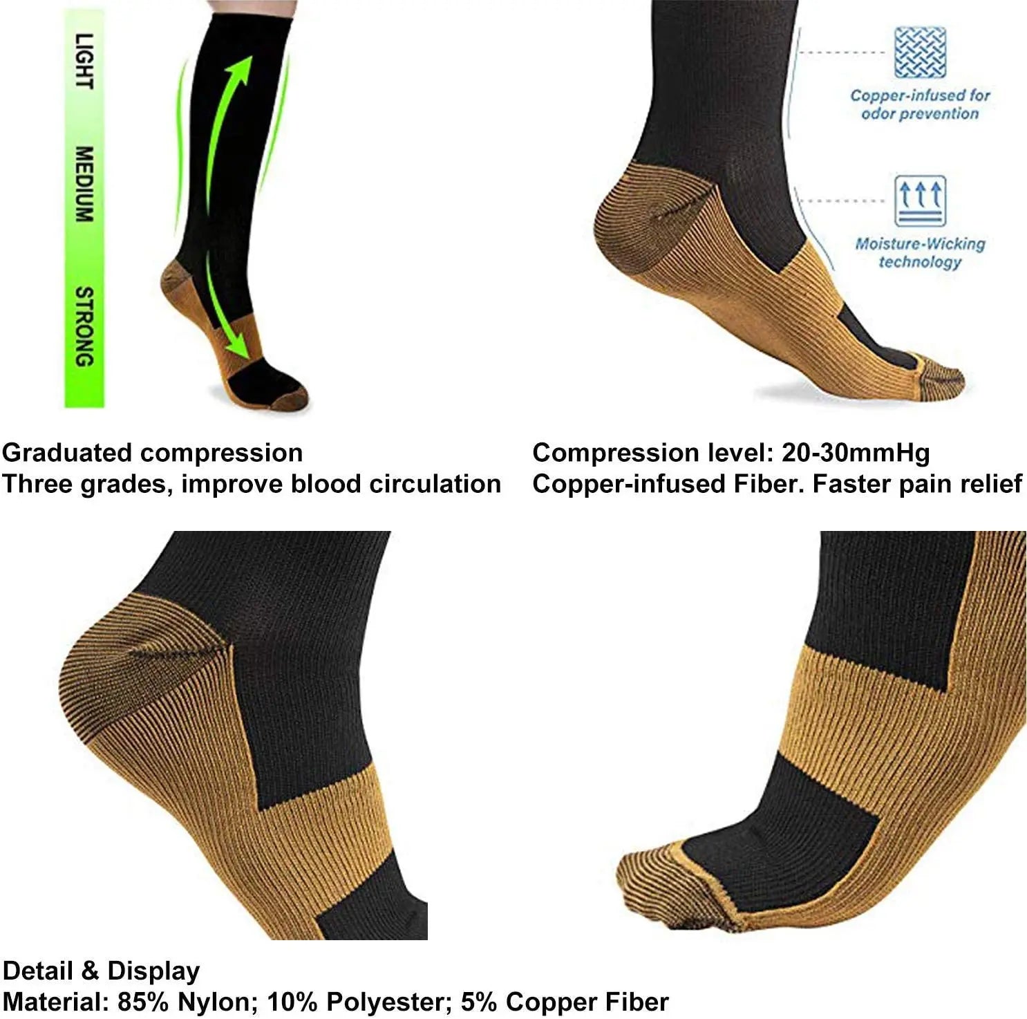 Unisex 20-30 mmHg Compression Cycling & Sports Socks