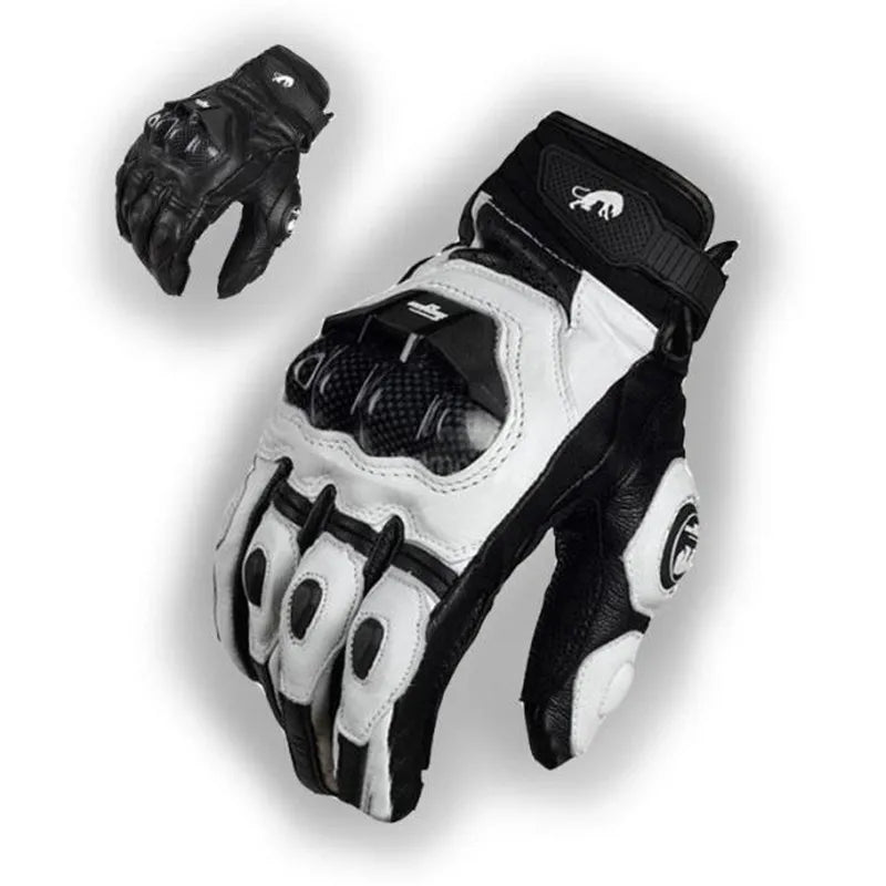 Motorcycle Gloves Black Racing Genuine Leather: