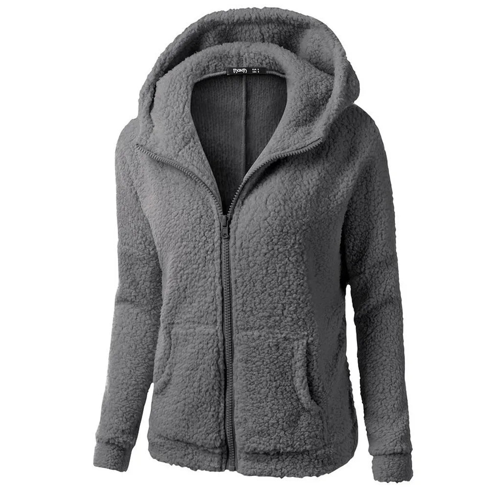 Fleece Hooded Winter Jacket – Warm, Windproof, Zip-Up Overcoat