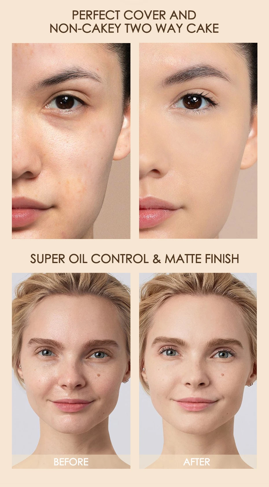 FOCALLURE Natural Matte Pressed Powder – Oil Control & Brighten