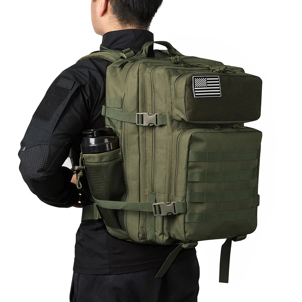 QT&QY 50L Tactical Backpack – MOLLE Survival Rucksack with Bottle Holder
