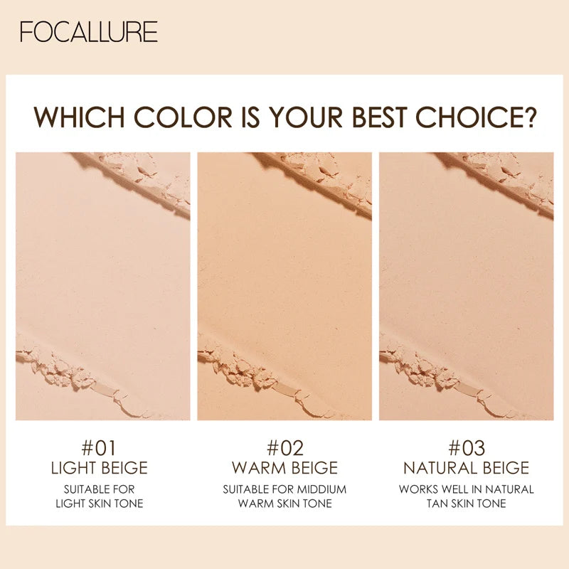 FOCALLURE Natural Matte Pressed Powder – Oil Control & Brighten