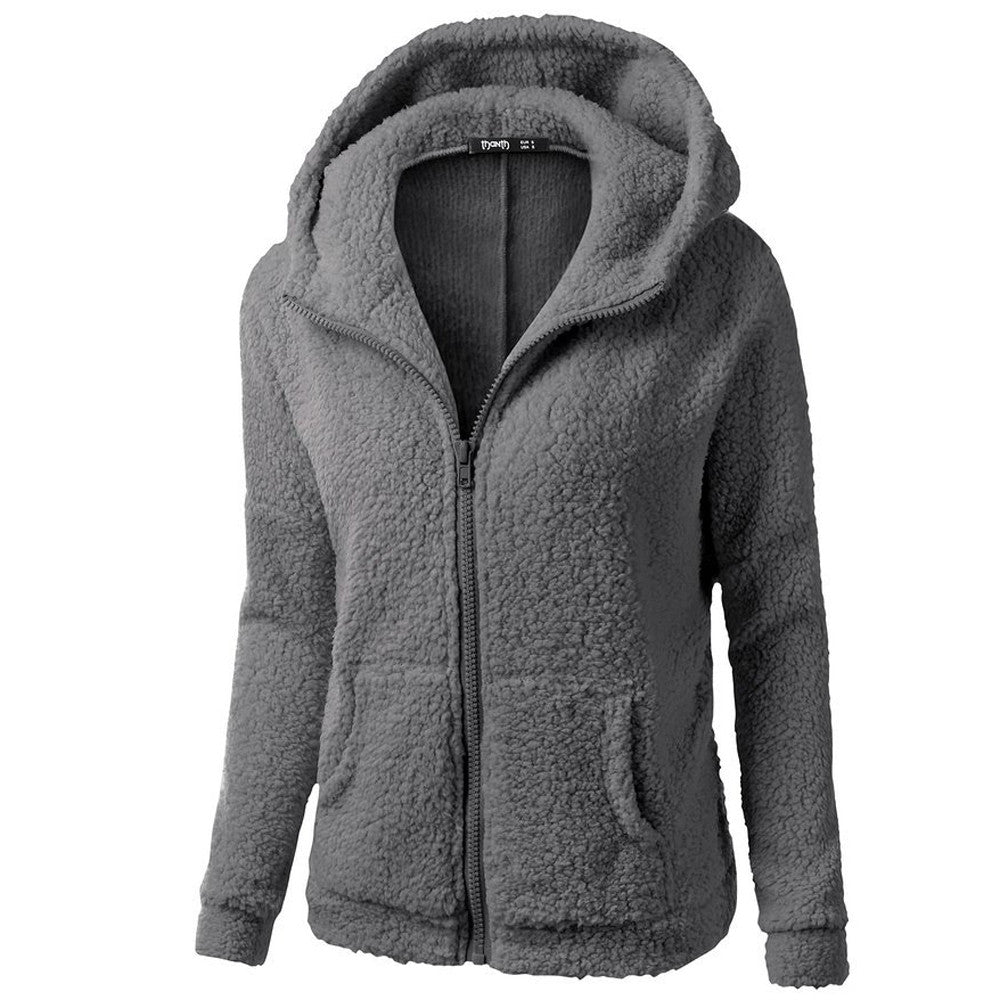 Fleece Hooded Winter Jacket – Warm, Windproof, Zip-Up Overcoat