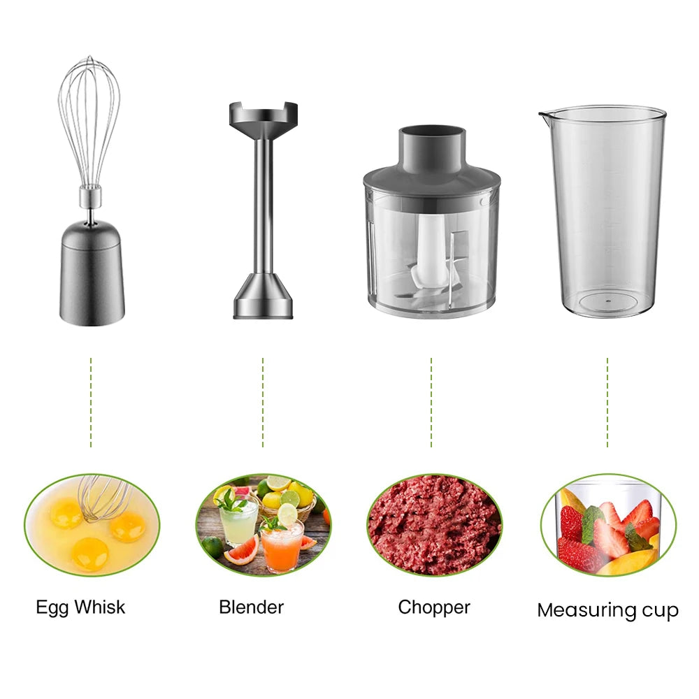 MIUI 1000W 4-in-1 Hand Immersion Blender – Stainless Steel Stick Mixer with Beaker & Whisk