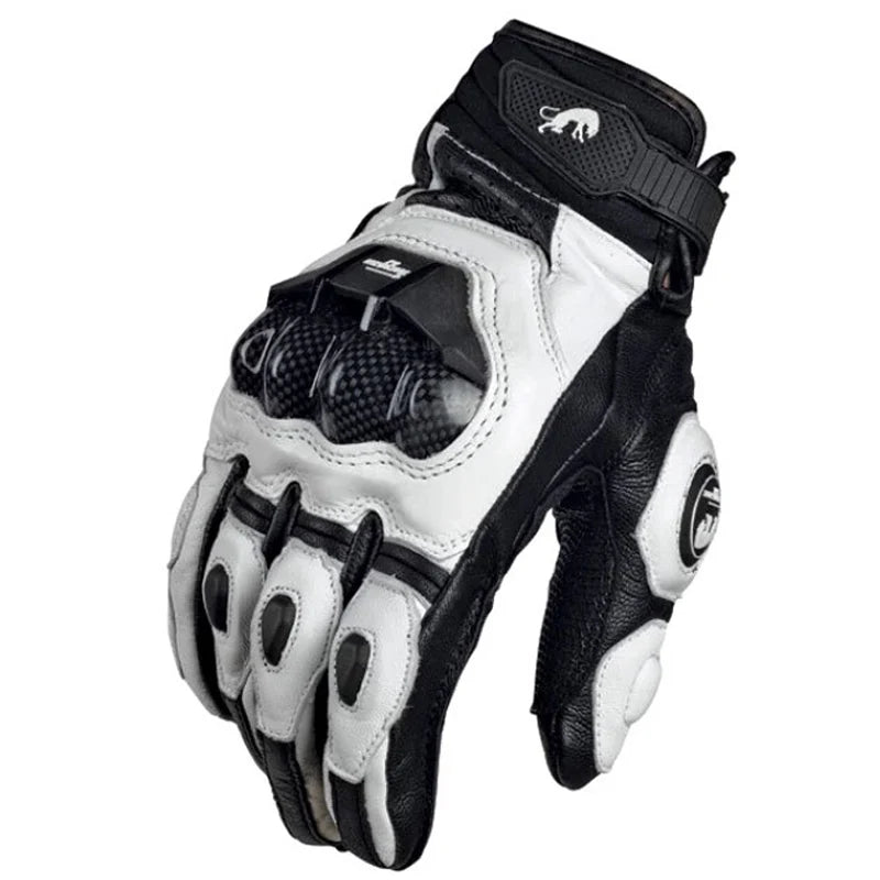 Motorcycle Gloves Black Racing Genuine Leather: