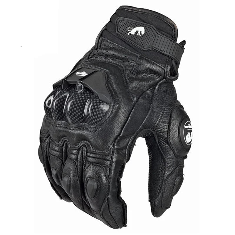 Motorcycle Gloves Black Racing Genuine Leather: