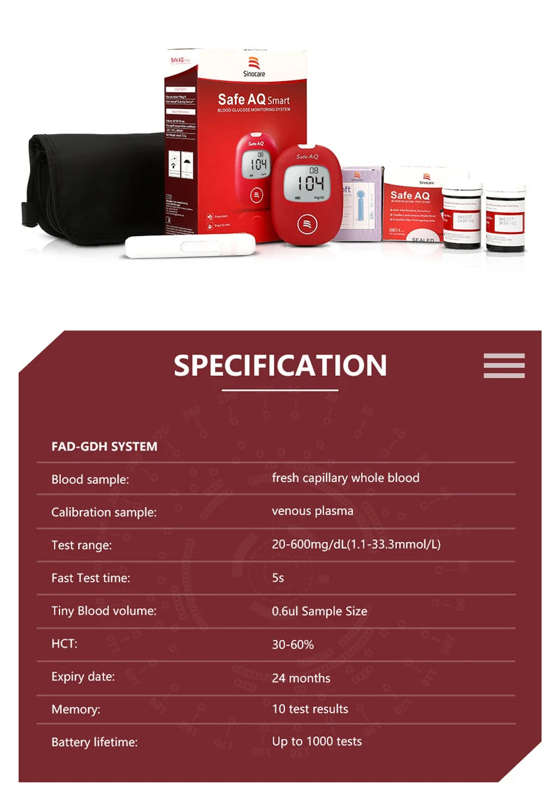 Safe AQ Blood Glucose Meter with Test Strips and Lancets: