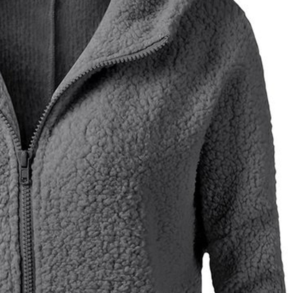 Fleece Hooded Winter Jacket – Warm, Windproof, Zip-Up Overcoat