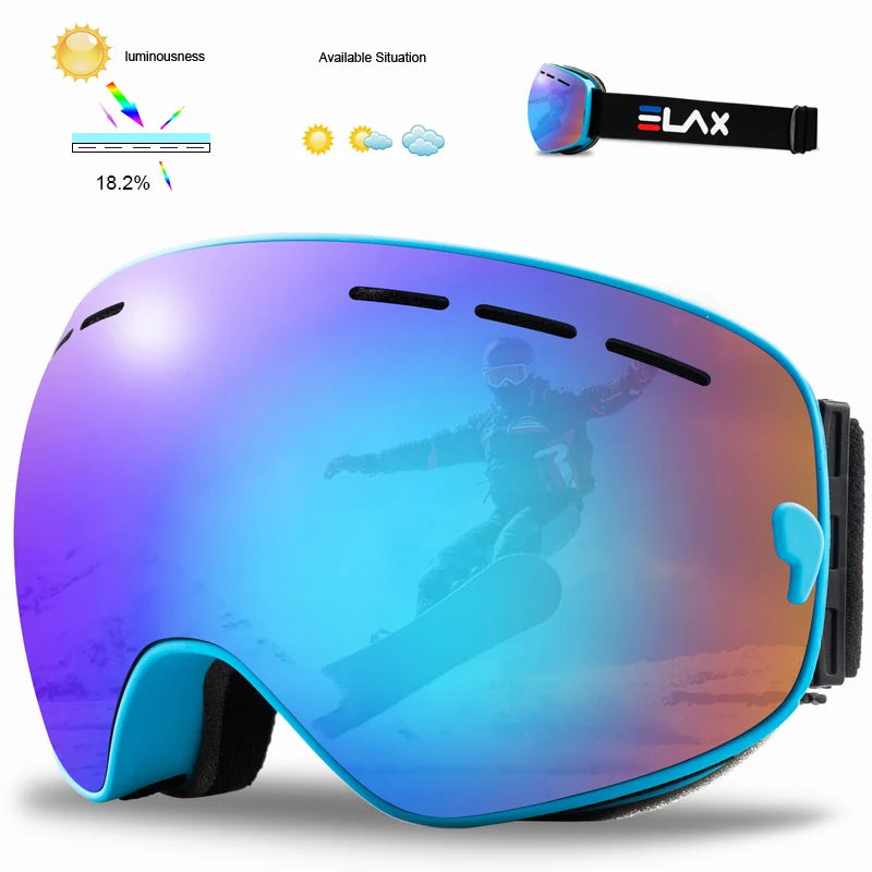 ELAX Brand Double Layers Anti-fog Ski Goggles Snowmobile Ski Mask Skiing Glasses Men Women Snow Googles Snowboard Sunglasses