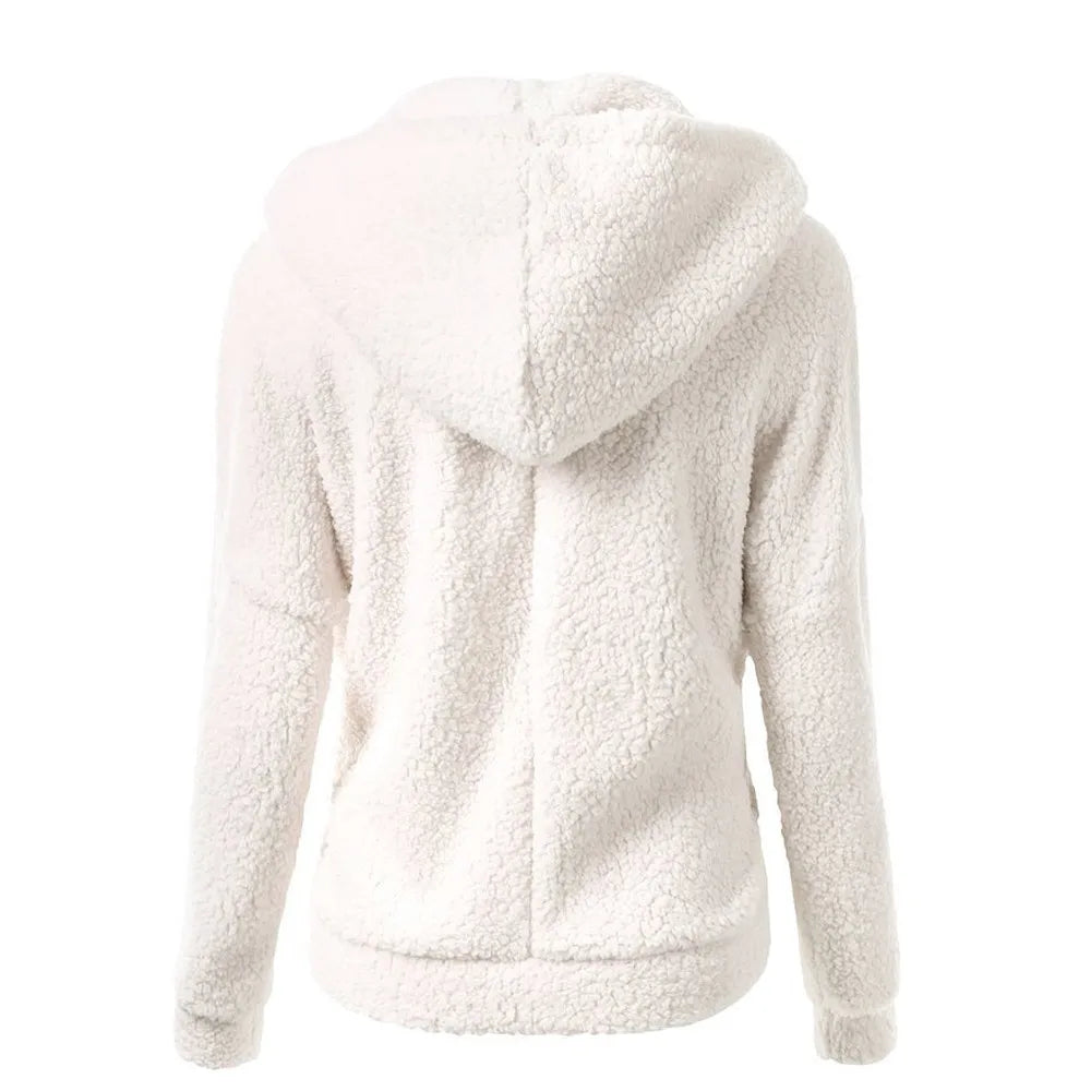 Fleece Hooded Winter Jacket – Warm, Windproof, Zip-Up Overcoat