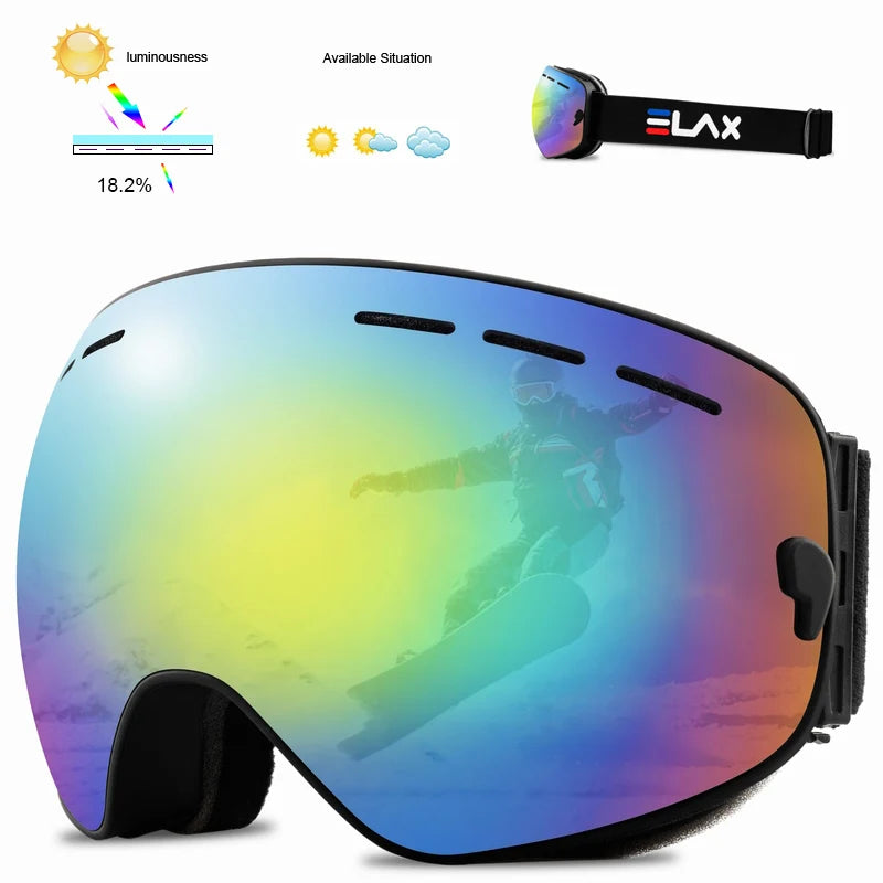 ELAX Brand Double Layers Anti-fog Ski Goggles Snowmobile Ski Mask Skiing Glasses Men Women Snow Googles Snowboard Sunglasses