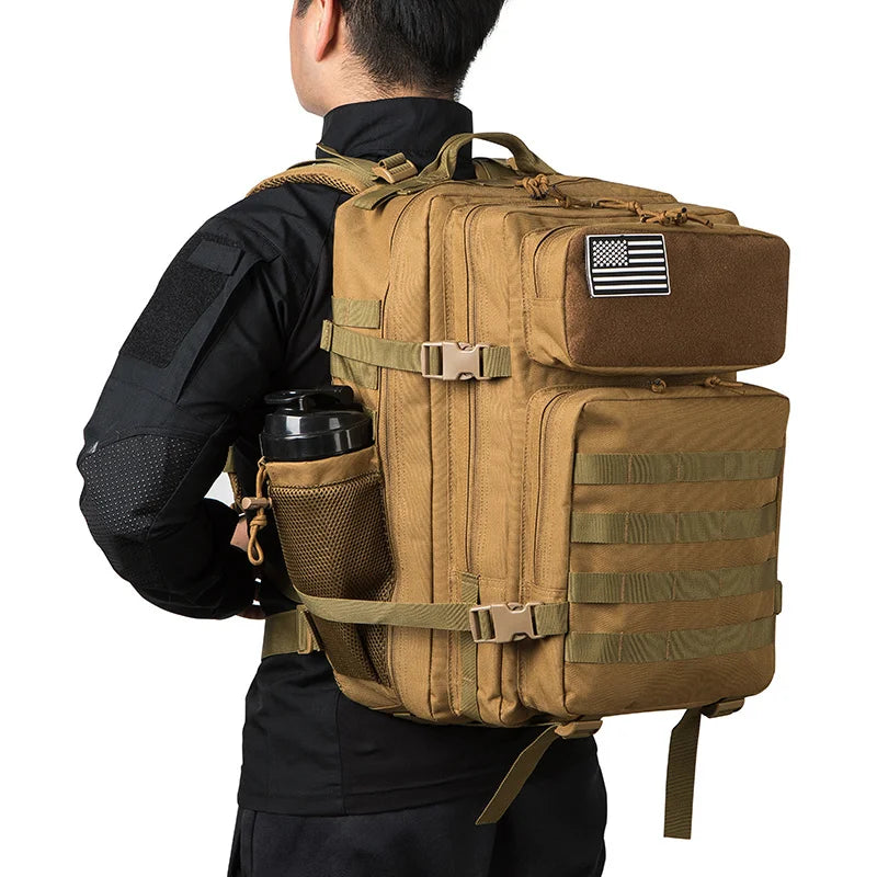 QT&QY 50L Tactical Backpack – MOLLE Survival Rucksack with Bottle Holder
