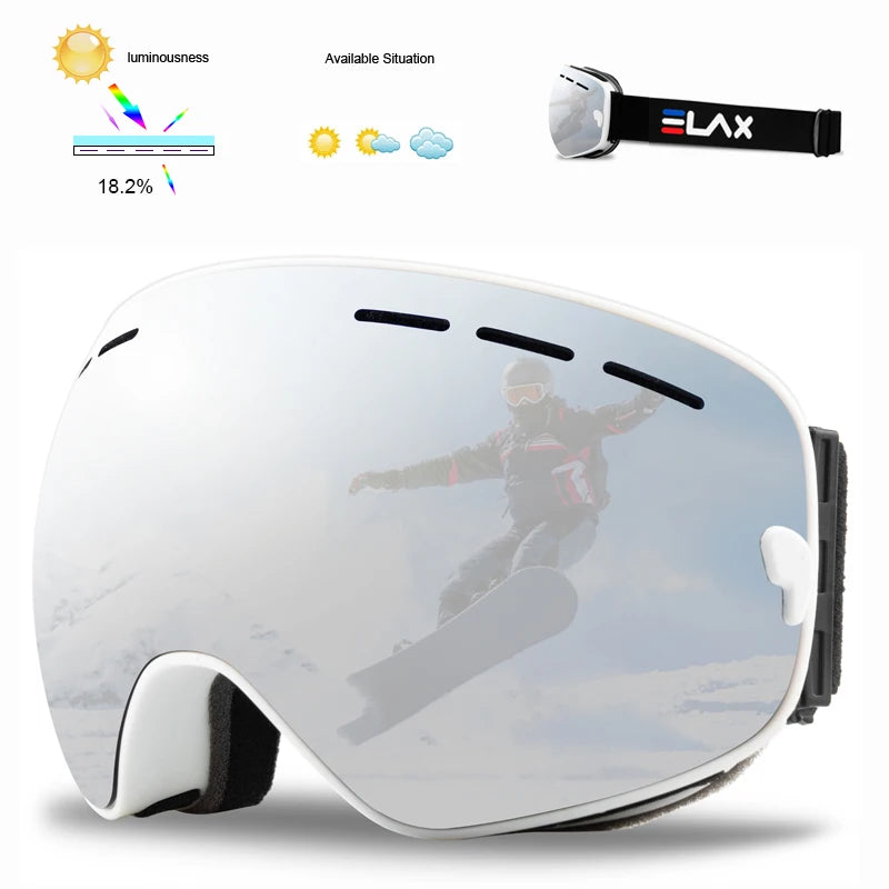 ELAX Brand Double Layers Anti-fog Ski Goggles Snowmobile Ski Mask Skiing Glasses Men Women Snow Googles Snowboard Sunglasses