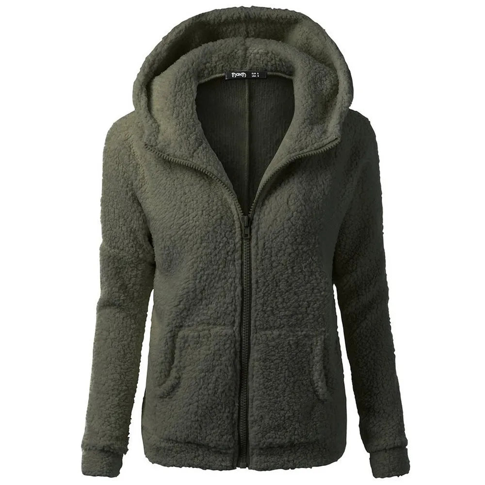 Fleece Hooded Winter Jacket – Warm, Windproof, Zip-Up Overcoat