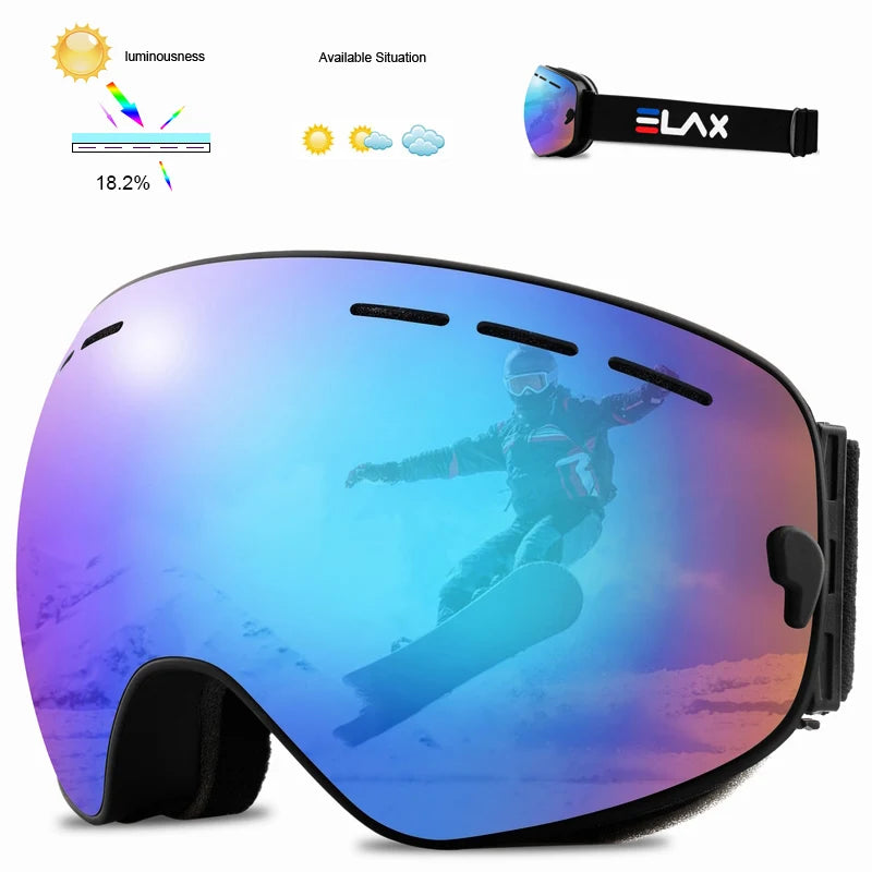 ELAX Brand Double Layers Anti-fog Ski Goggles Snowmobile Ski Mask Skiing Glasses Men Women Snow Googles Snowboard Sunglasses